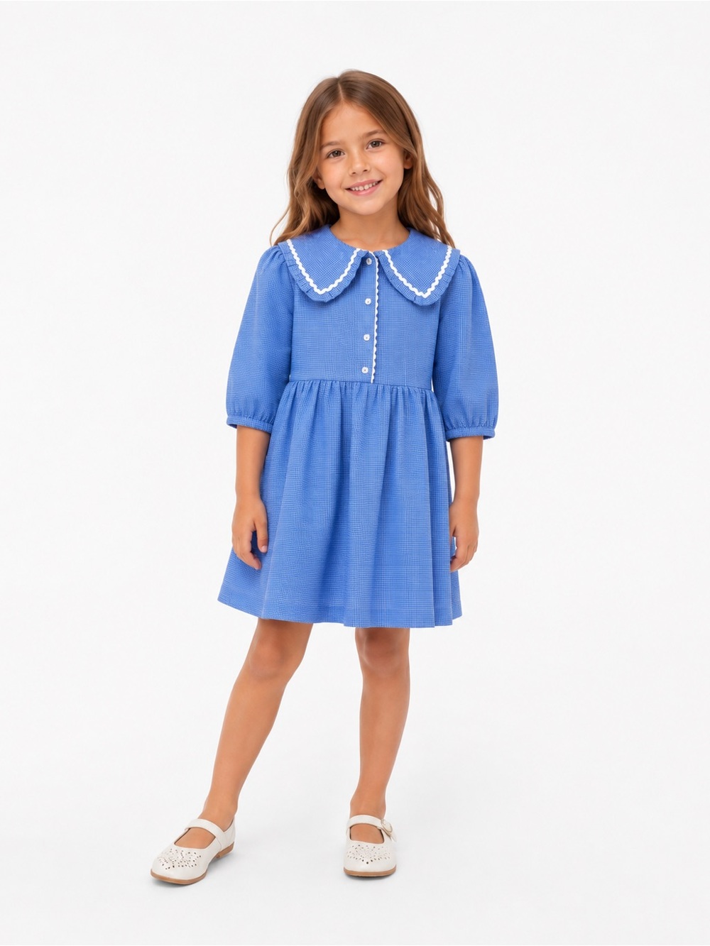 Zara Blue Peter Pan Collar Smocked Kids Dress size 6